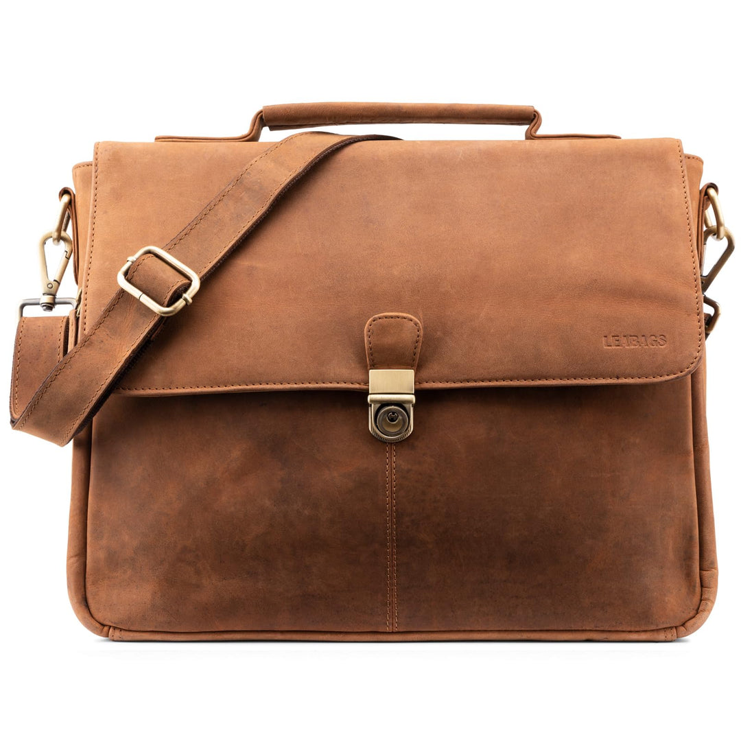 LEABAGS Leder Umhängetasche Herren Aktentasche Vintage Laptoptasche Messenger Bag für 15 Zoll Laptop