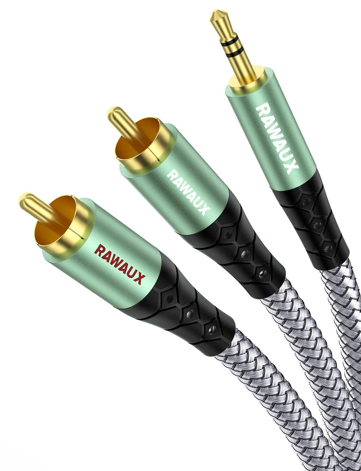 RAWAUX Cinch Kabel 3M, Klinke auf Cinch Kabel Cinch Subwoofer Kabel Adapter 3.5mm Klinke auf 2 x Cin