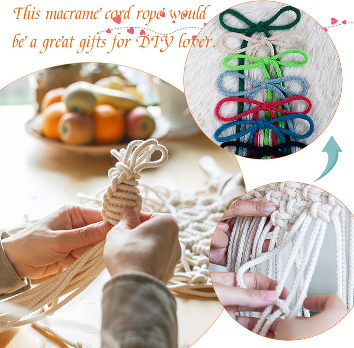 Makramee Garn 5mm x 90m, Baumwollkordel Baumwollseil Natürlicher Baumwollschnur, Makramee Garn Geflo