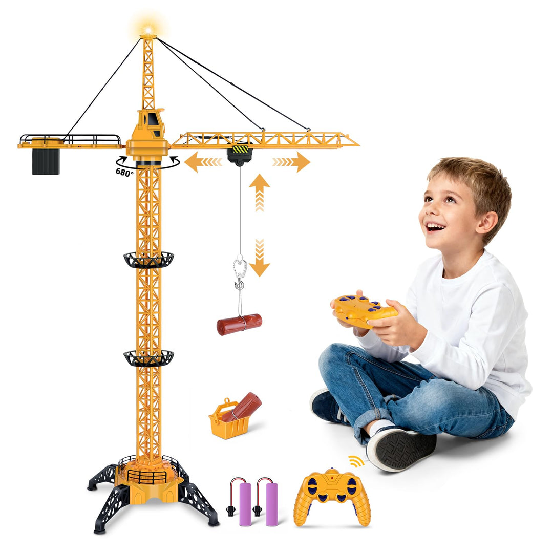 Herefun Ferngesteuerte Turmkran, 128 cm Hohe 2,4 Hz Turmdrehkran, 6 Kanäle Tower Crane Elektrisch, R
