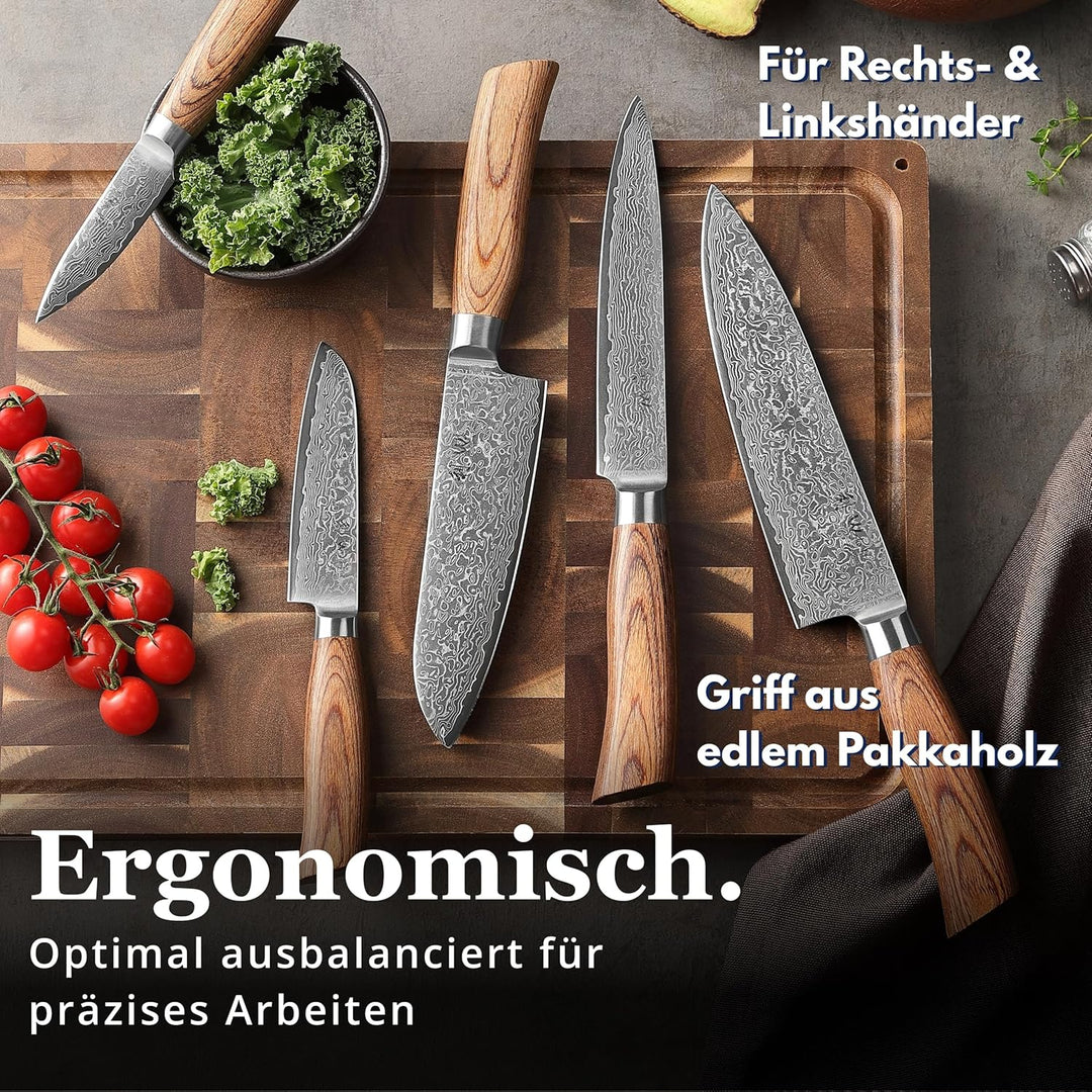 Wakoli EDIB Pro Premium 5er Damastmesser-Set mit 8-20 cm Klingen gefertigt aus 67 Lagen echtem Damas
