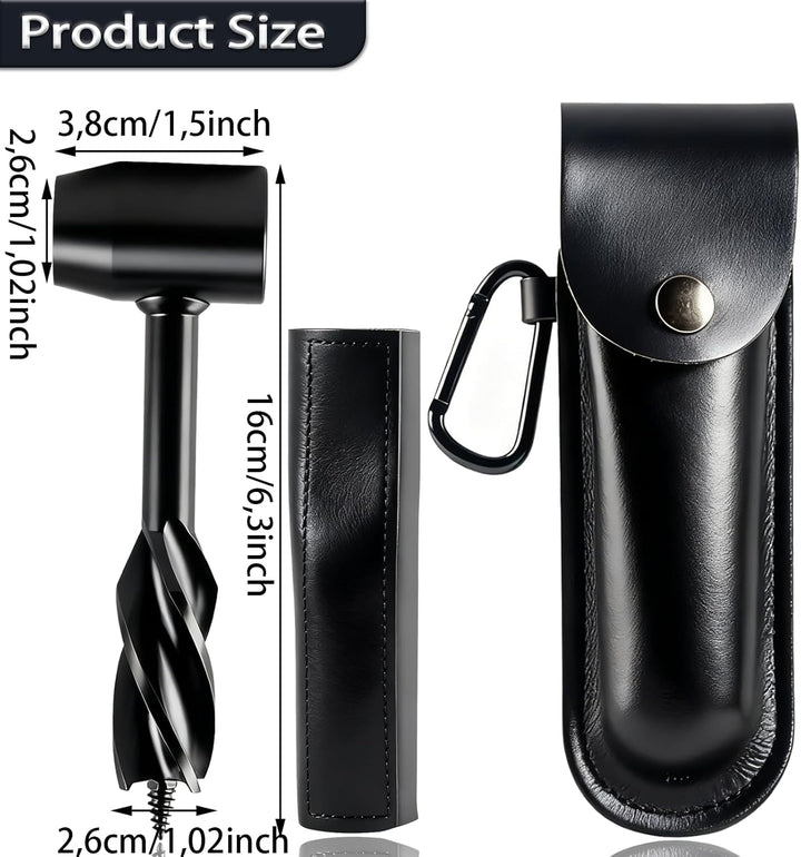 WhaleO Handbohrer Bushcraft, Handbohrer Holz mit Lederhülle,Holzbohrer Outdoor Bohrer Outdoor Surviv