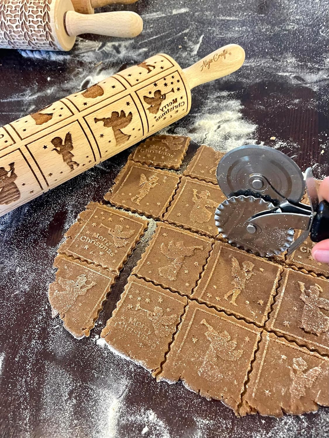 WEIHNACHTEN ENGEL Nudelholz mit Muster Weihnachten Backen - Teigroller Holz für DIY Weihnachten Plät