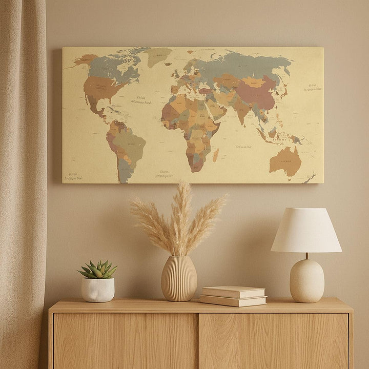 Panorama Bilder auf Leinwand Karte Welt Land Leinwandbild mit Rahmen 90x30cm Wandbilder Dekoration W