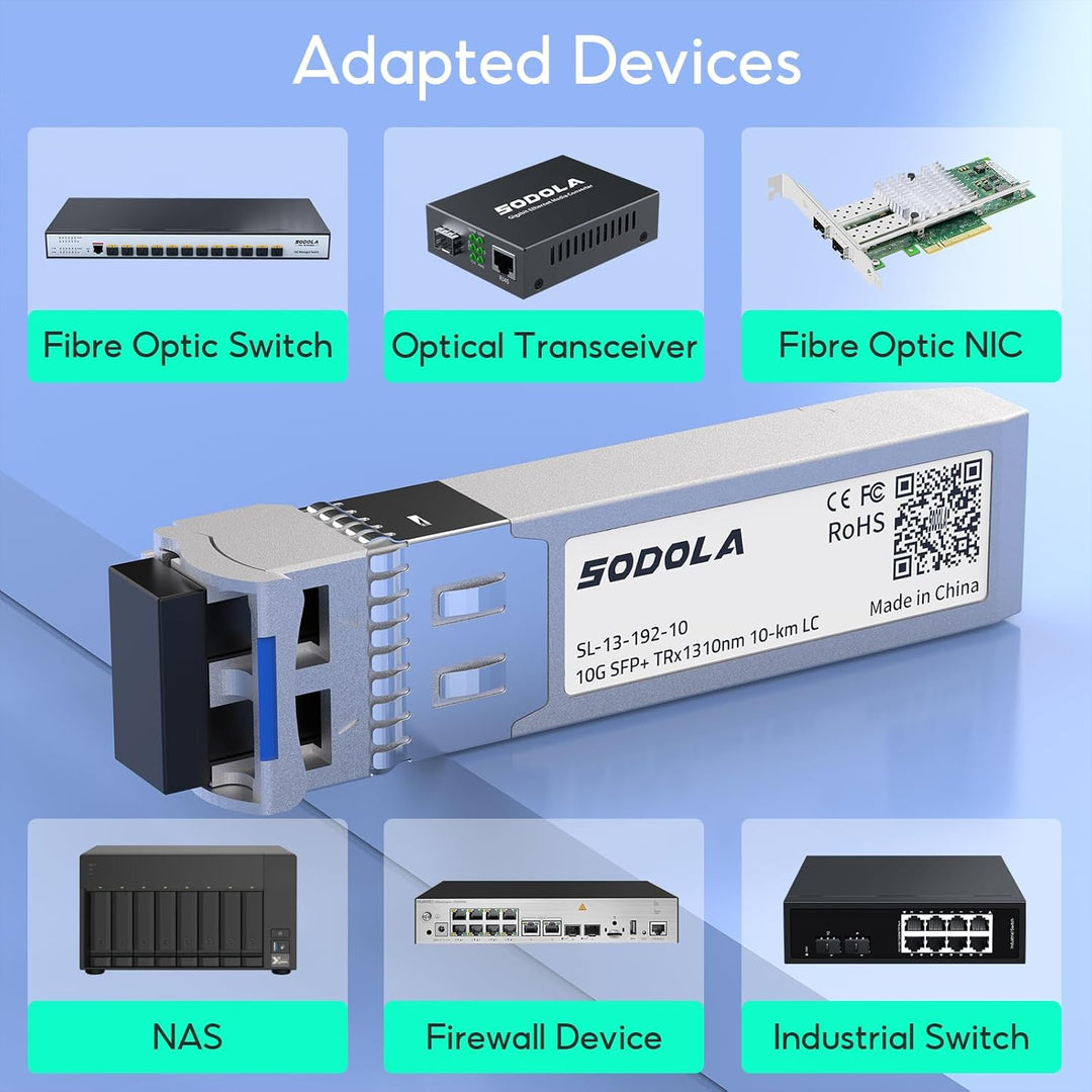 Sodola 10GBase-LR SFP+ Transceiver, 10G 1310nm SMF, bis zu 10 km, Kompatibel mit Cisco SFP-10G-LR, M