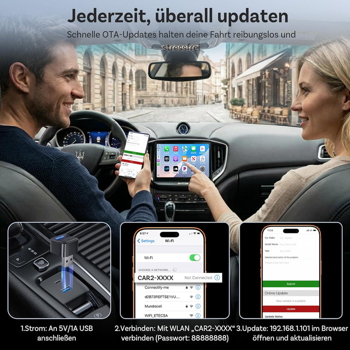 OTTOCAST Mini Core 2-in-1 Kabelloser CarPlay & Android Auto Adapter, Micro Mini Cube Wireless Car Do