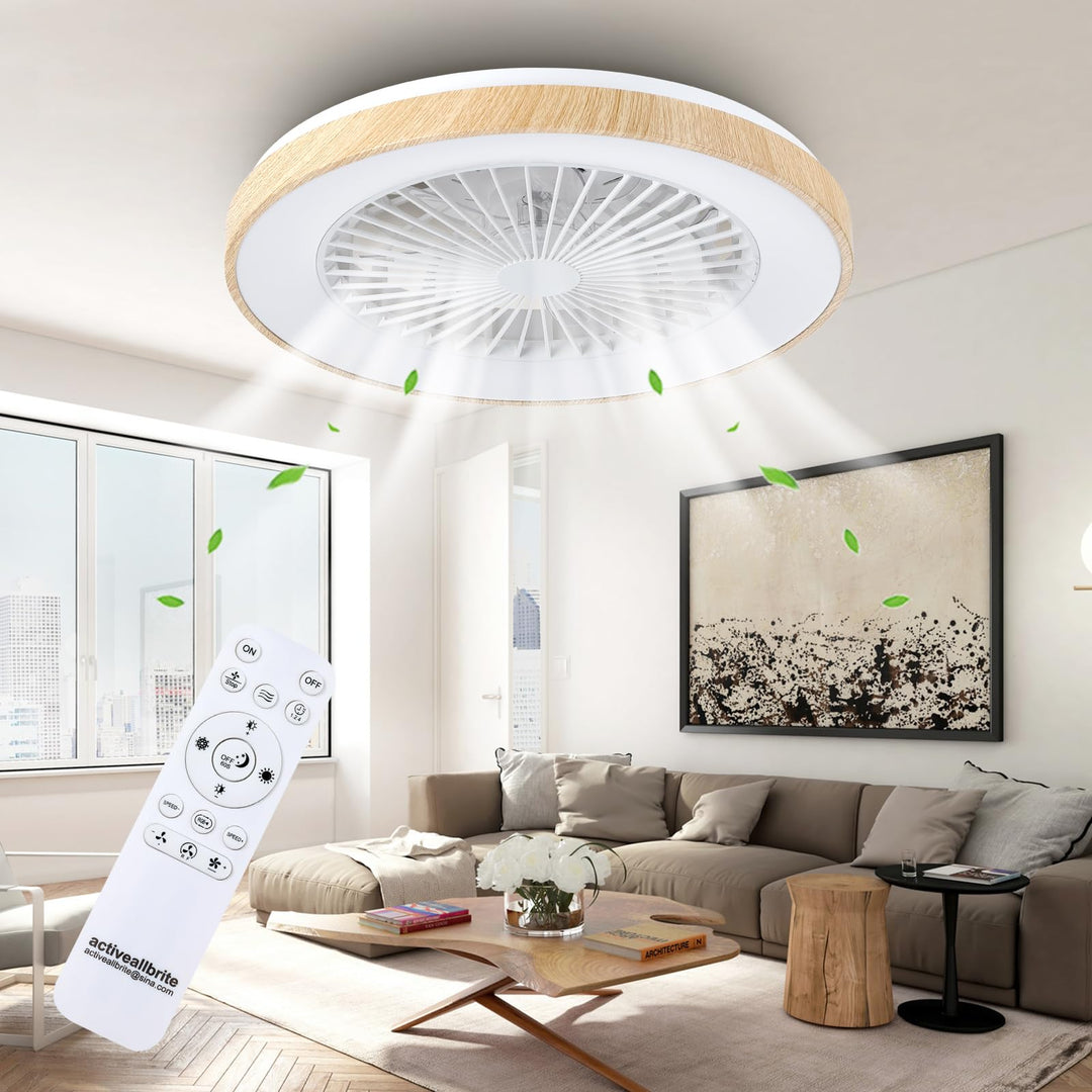 Deckenventilator mit Beleuchtung für Schlafzimmer, Ø48cm, Leise DC Motor 20W, Fernbedienung, 6-Gang,
