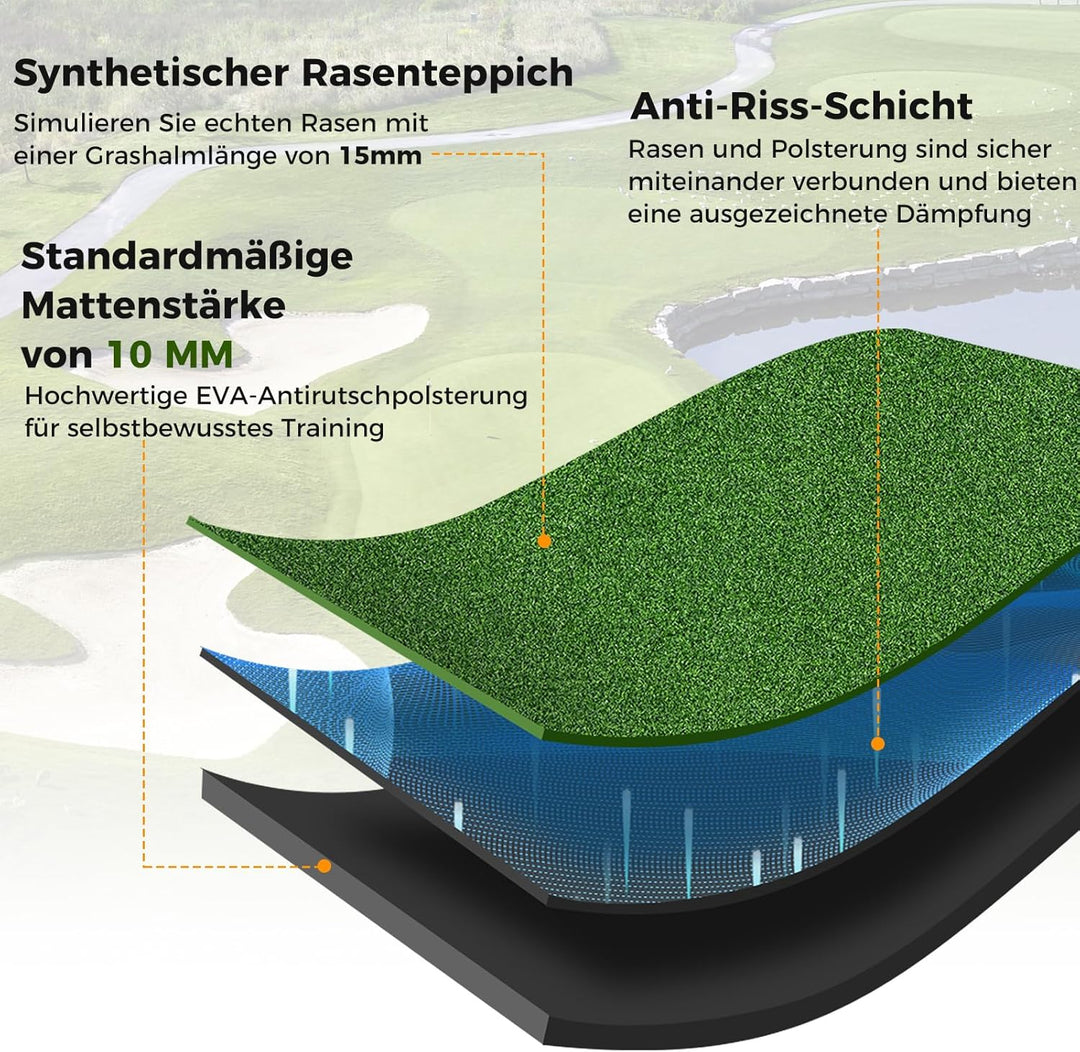 COSTWAY Golf Abschlagmatte, Golf Übungsmatte inkl. 2 Gummi-Tees und 2 Ausrichtungsstäbe, Golfmatte m