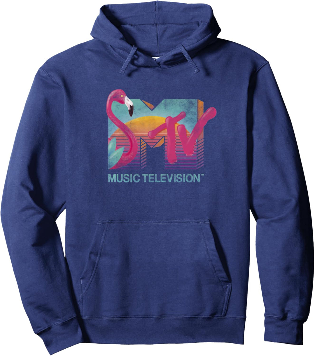 MTV Distressed Retro Flamingo Logo Fill Pullover Hoodie