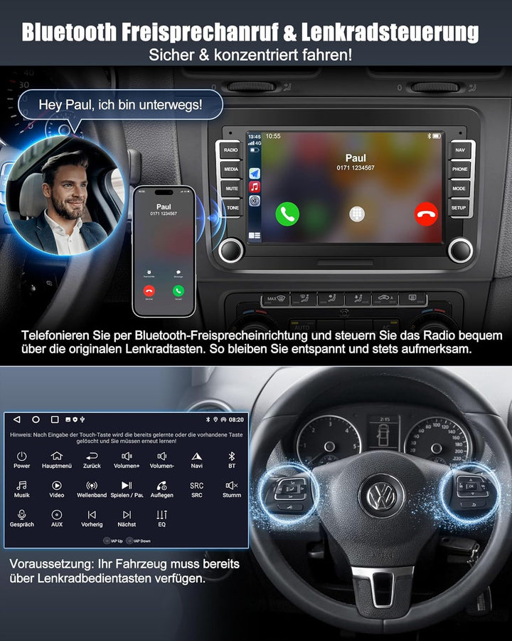 Bluetooth Autoradio mit Bildschirm für Golf 5 6 VW Polo T5 Passat Touran Seat mit Navi WLAN FM/AM, A