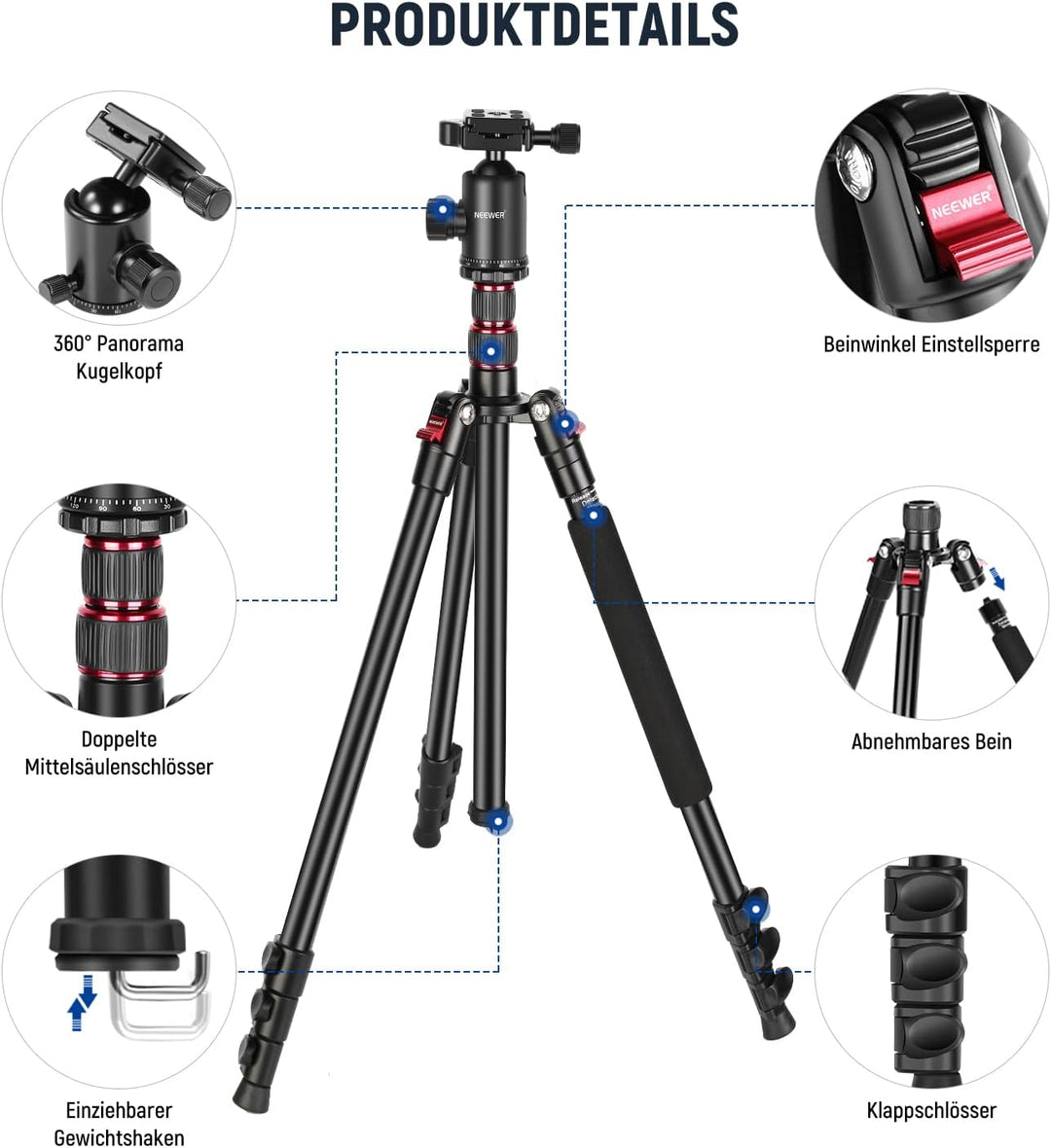 NEEWER 77" Kamerastativ Einbeinstativ mit Handyhalterung Kompatibel mit iPhone für Videoaufnahmen, A