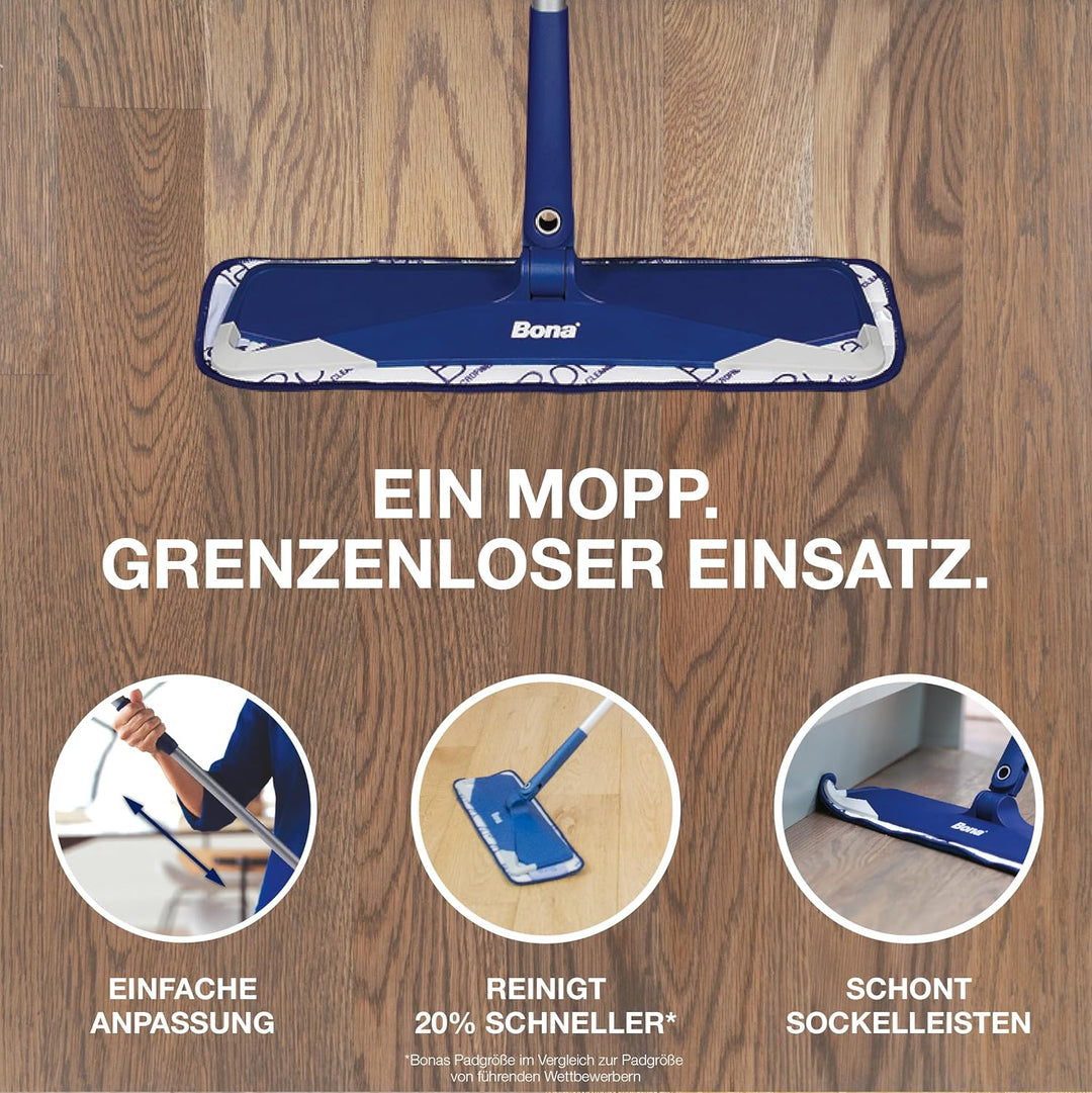 Bona Bodenwischer mit Teleskopstiel - Höhenverstellbarer Wischmopp mit Mikrofaser Wischpad, Parkettr