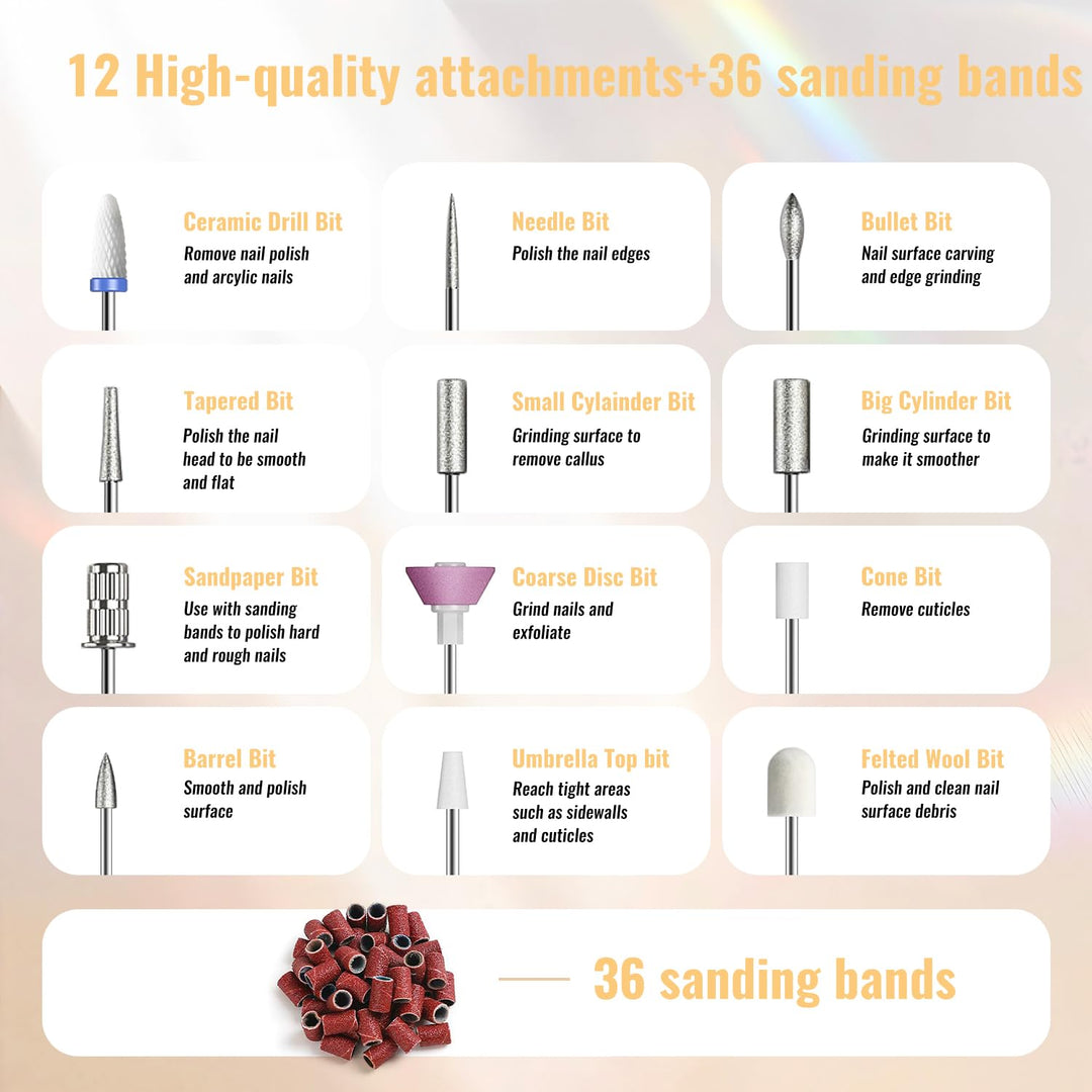 Nagelfräser Kabellos, Elektrische Nagelfeile Professionelle 2 in 1 Fräser für Gelnägel Acrylnägel mi