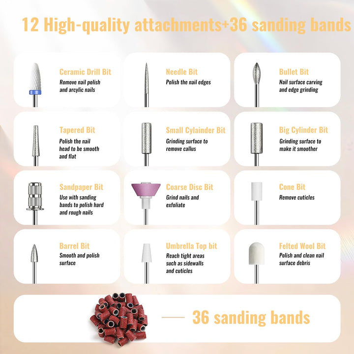 Nagelfräser Kabellos, Elektrische Nagelfeile Professionelle 2 in 1 Fräser für Gelnägel Acrylnägel mi