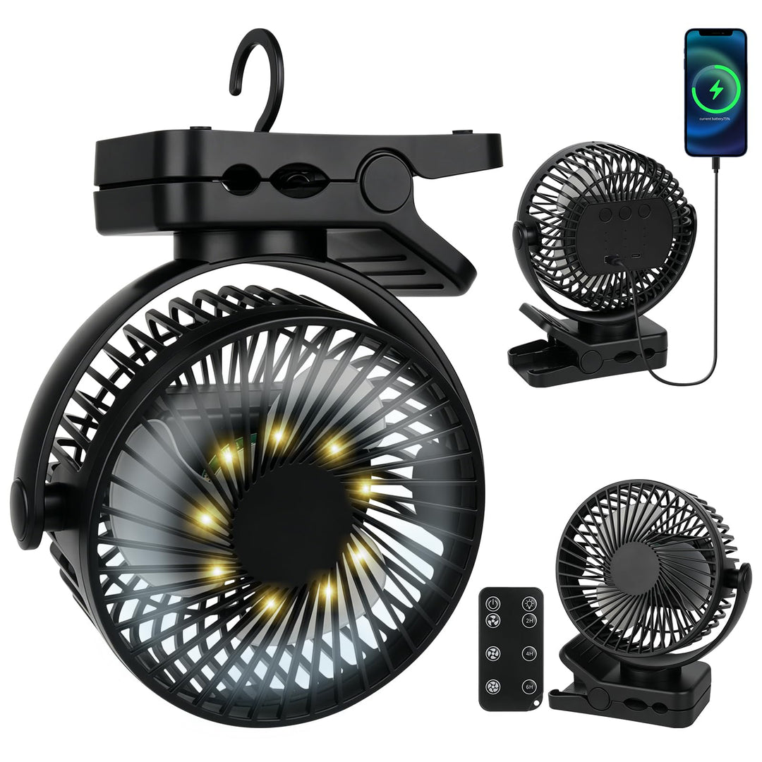 Camping Ventilator, 12000 MAh Mini USB Ventilator, 360° Drehung Tischventilator, 3 Geschwindigkeiten