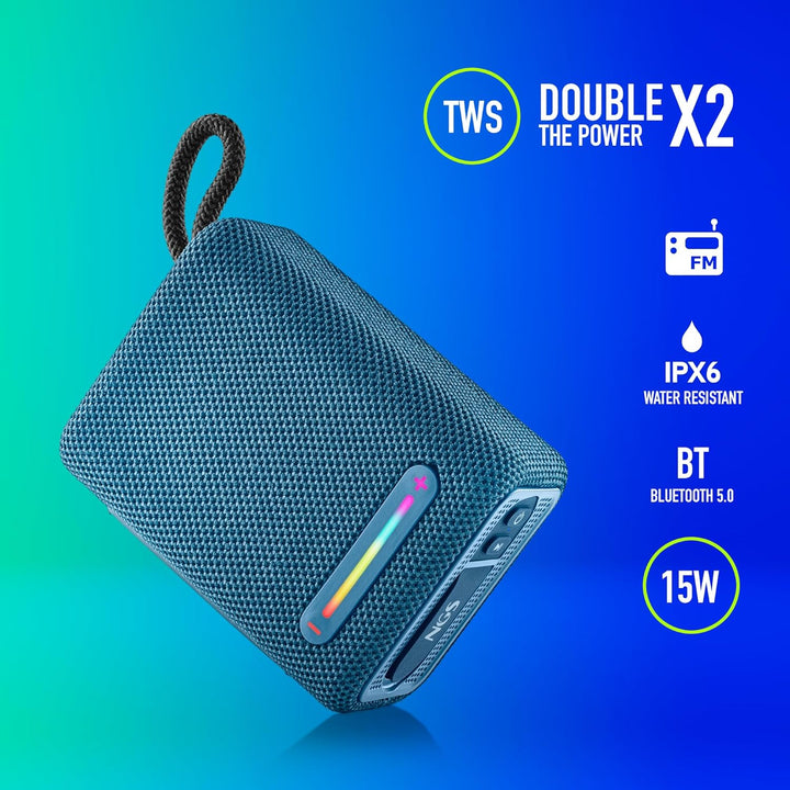 NGS Roller Furia 1 Blue - Tragbarer Lautsprecher mit Bluetooth-Technologie, RGB-Lichtern, IPX6-Wasse