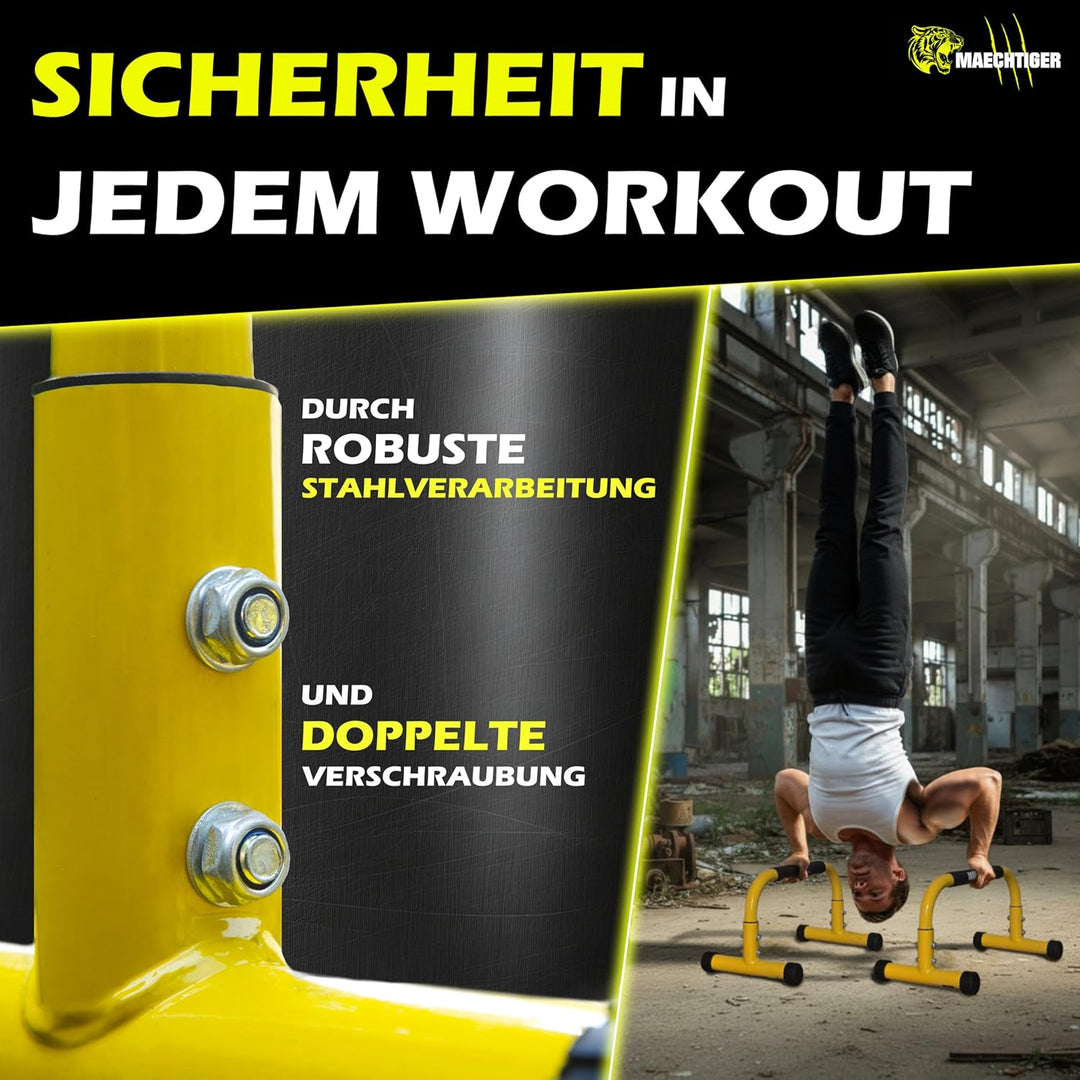 Parallettes – extralange Premium Liegestützgriffe/Push Up Bars aus Stahl – kein Wackeln durch Ausgle