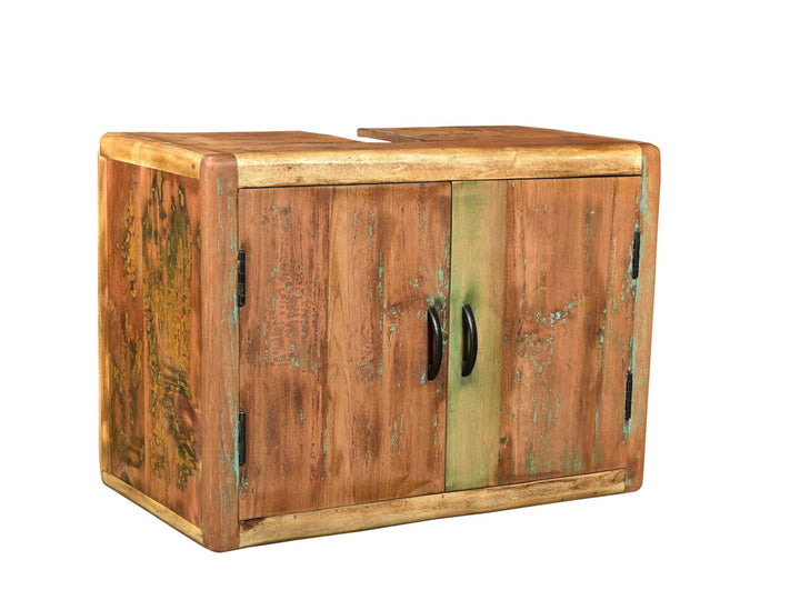 Woodkings® Bad Waschbeckenunterschrank Kalkutta recyceltes Holz bunt rustikal Waschtischunterschrank