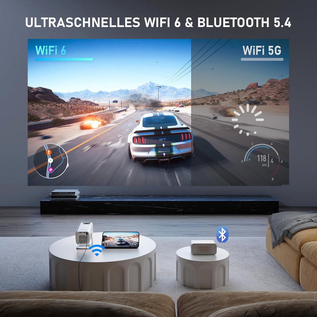 [Mini Beamer & Offizielle Lizenzierte App] XuanPad White Smart Beamer 4K Unterstützung 25000 Lumen m