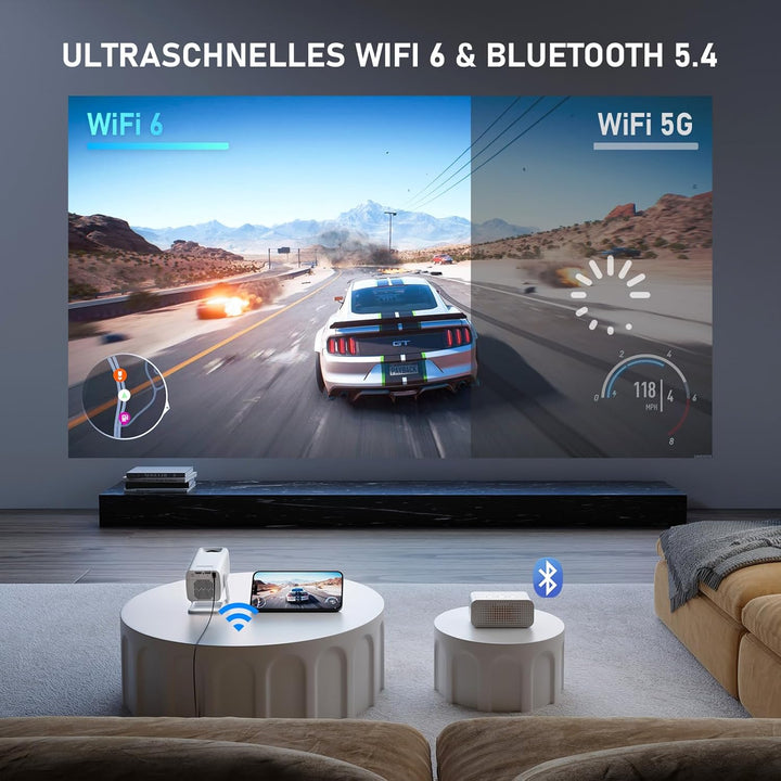 [Mini Beamer & Offizielle Lizenzierte App] XuanPad White Smart Beamer 4K Unterstützung 25000 Lumen m