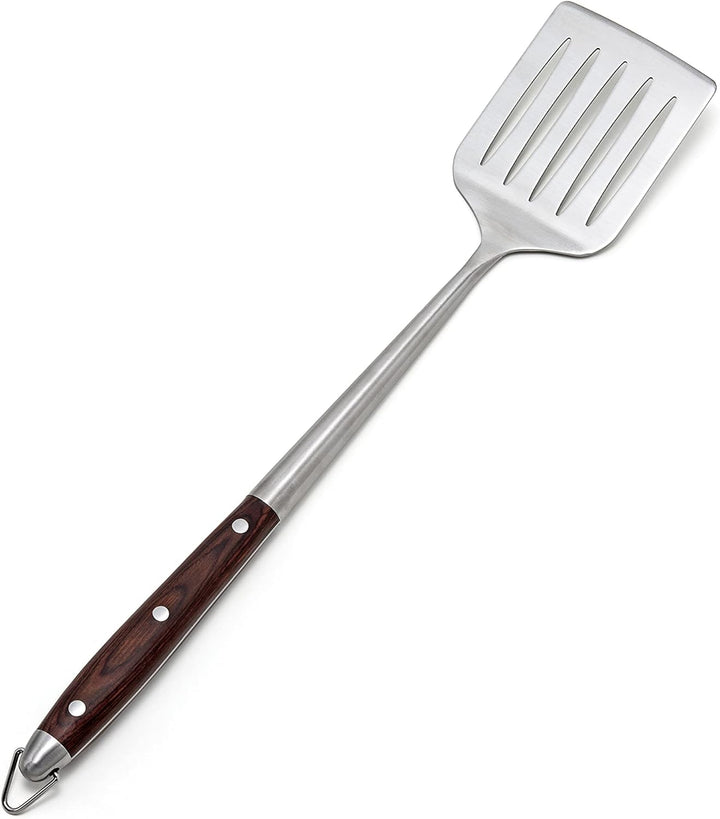 TBS Deluxe Edelstahl Besteck Set mit Holzgriff 3-er Set mit Grillwender, Grillgabel und Grillzange