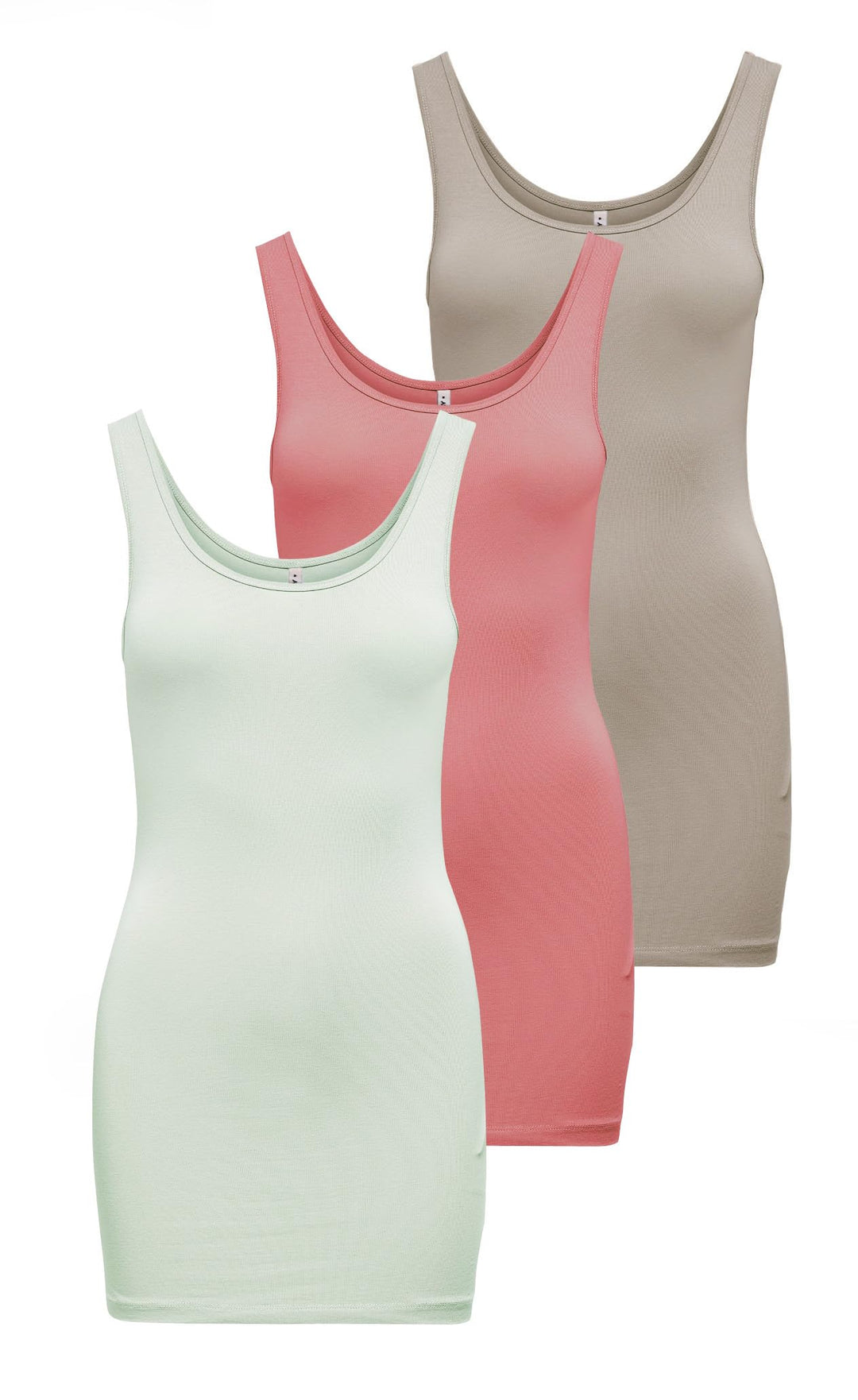 ONLY Damen Onllive Love Long Tank Noos Top S 3er Pack (Lightest Sky, Brandied Apricot, Chateau Grey)