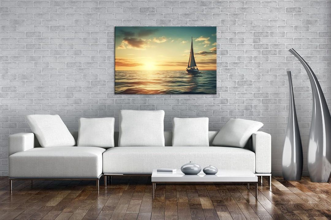 deyoli Segelboot im Ozean Format: 80x60 cm als Leinwandbild, Motiv fertig gerahmt auf Echtholzrahmen