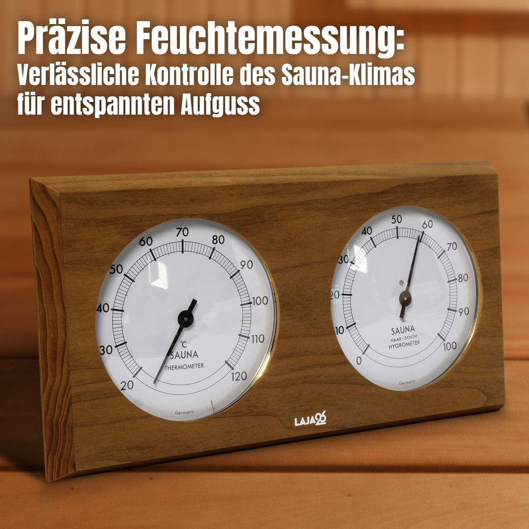 LaJa26 Sauna Thermo-Hygrometer - FSC Thermo-Espenholz - Misst Temperatur & Luftfeuchtigkeit - Bimeta