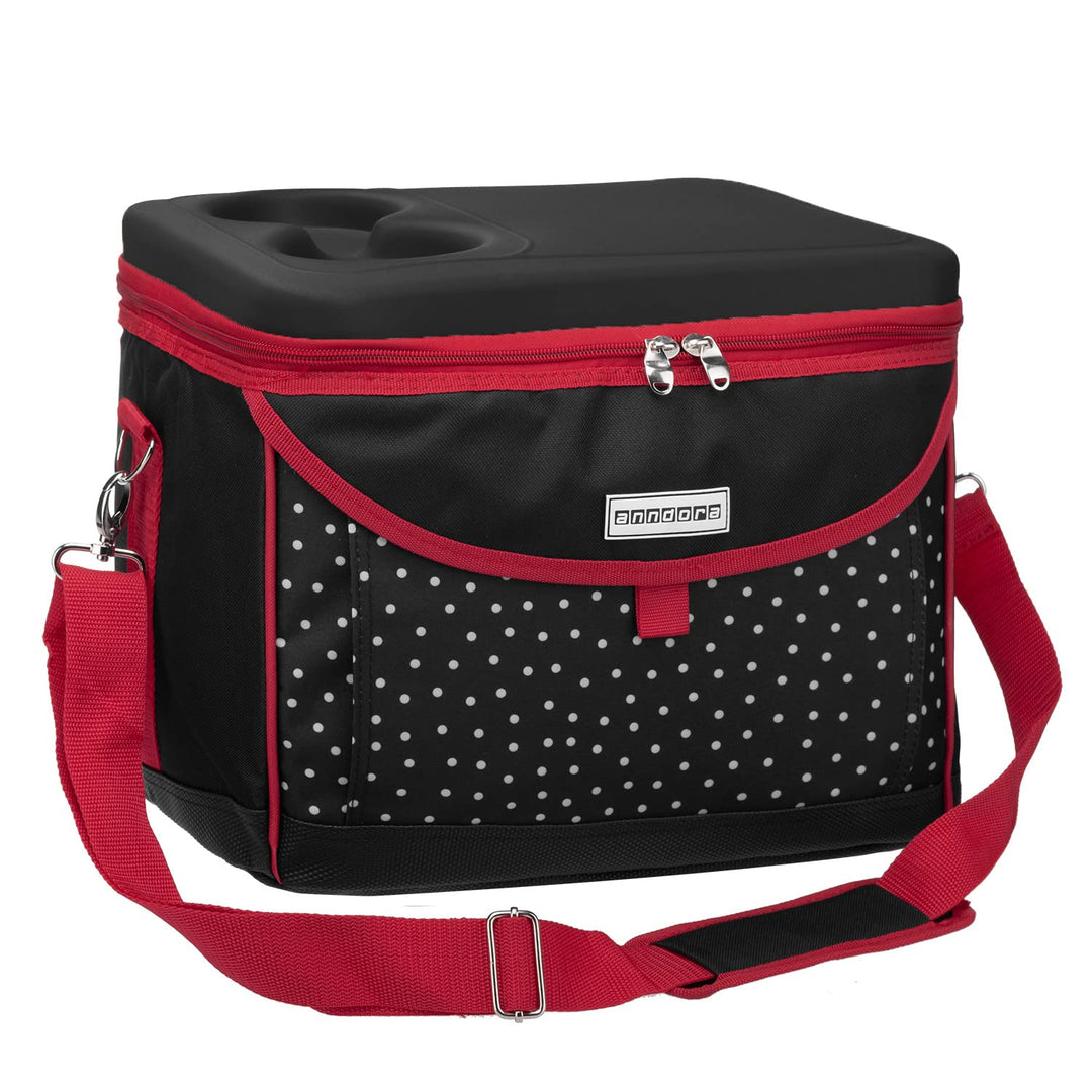 anndora Kühltasche 22 L Picknick Kühlbox 35 x 24 x 27 cm - Farbauswahl Schwarz Weiss Gepunktet, Schw