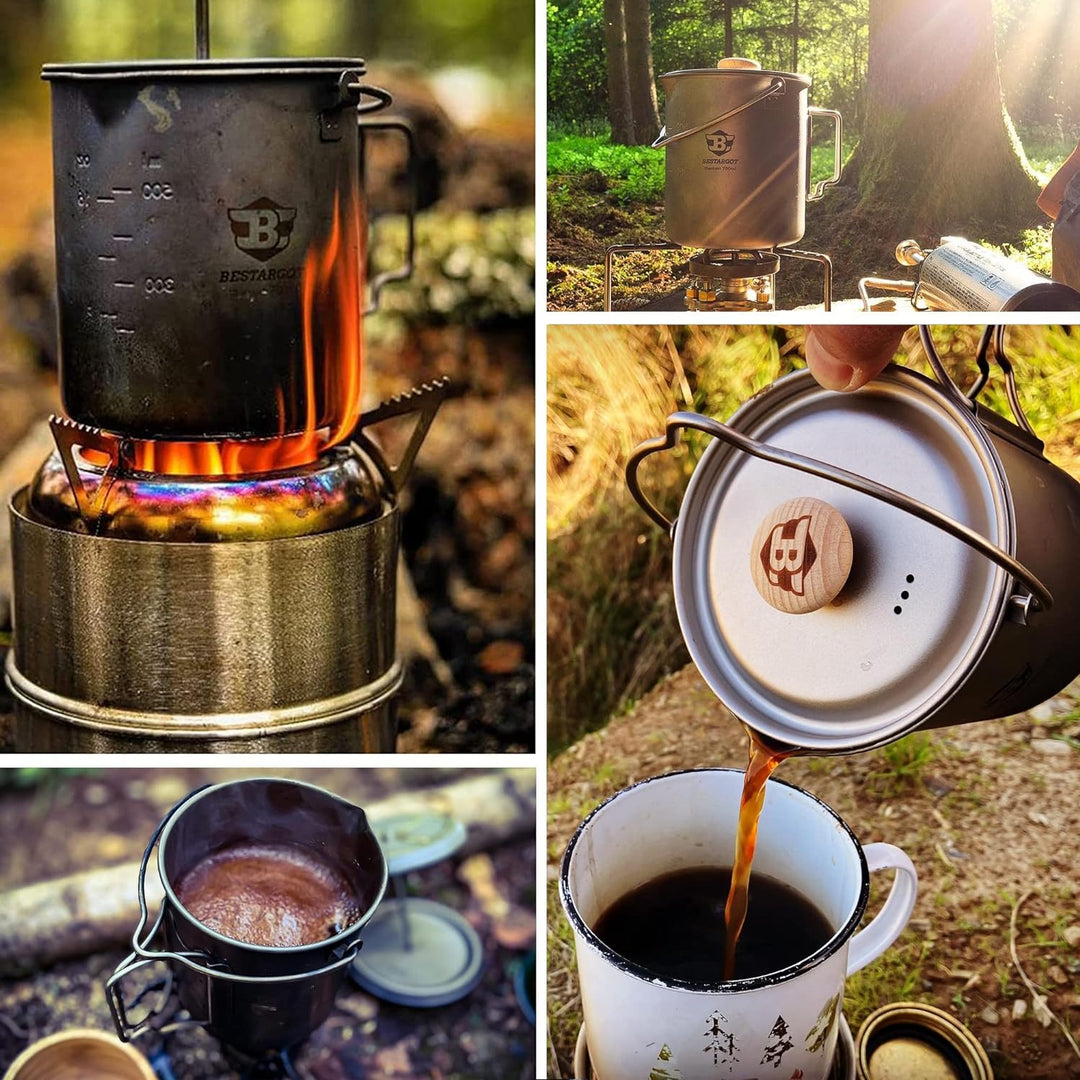Bestargot Camping Titanium Topf Becher Tasse Outdoor,750ml max French Press Titan Campinggeschirr Ka