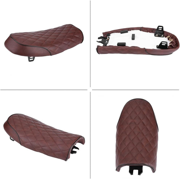 Qiilu Motorrad Sitzbank Sattel Kissen Sitzpad PU Leder für Honda CG125 GN CG CB400SS(Braun)