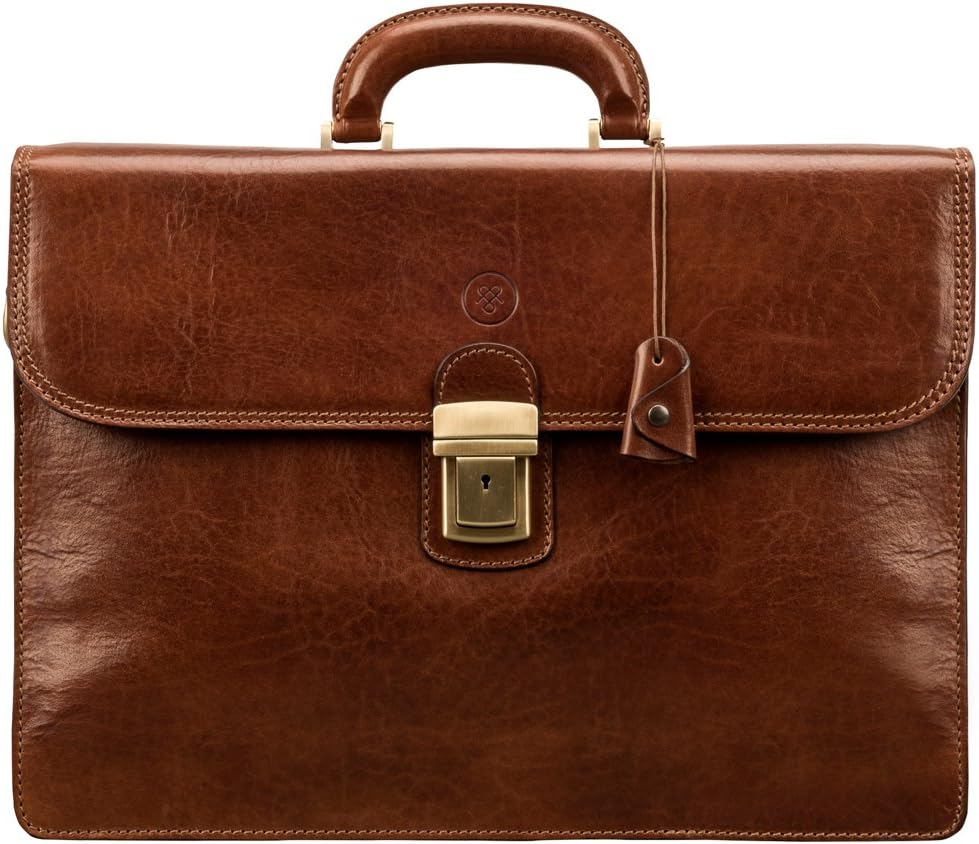 Maxwell Scott Klassischer Herren Leder Aktenkoffer Paolo3 in Cognac Braun, Cognac Braun