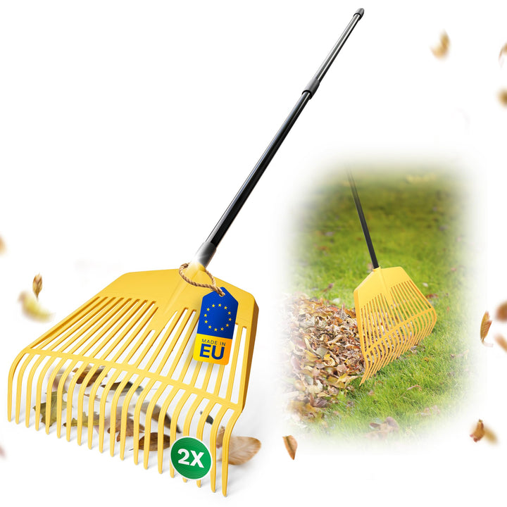 Novatool Laubbesen mit Teleskop-Stiel bis 152cm, 2 in 1 Kombigerät, Laubbesen und Laubgabel mit 20 K