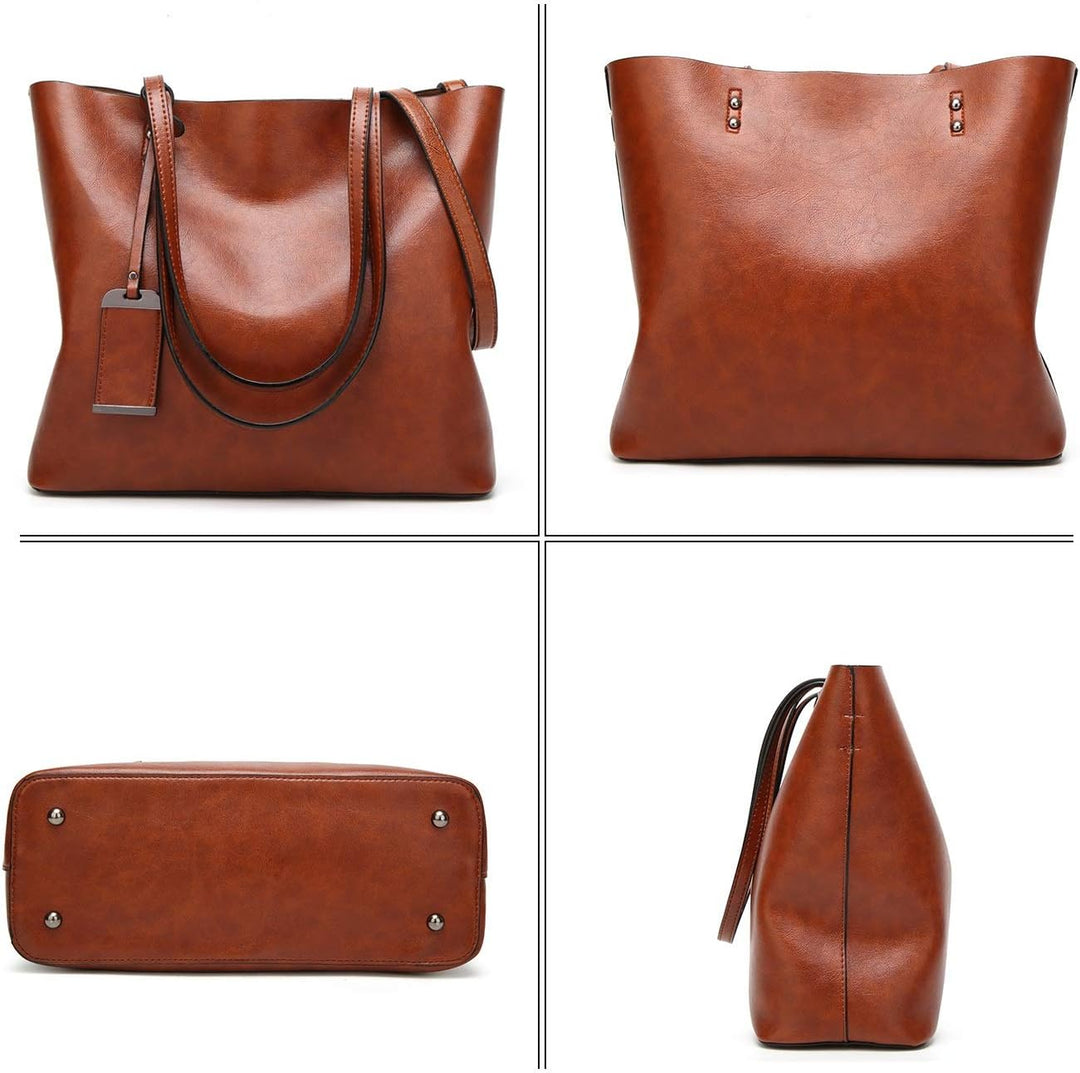 Coolives Tote Einkaufstasche aus PU-Leder für Damen, vertikale Handtaschen, Schultertasche, mit Schu