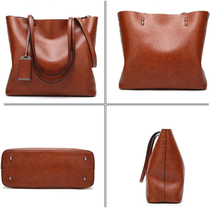 Coolives Tote Einkaufstasche aus PU-Leder für Damen, vertikale Handtaschen, Schultertasche, mit Schu
