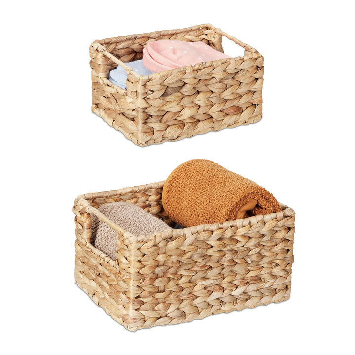 Relaxdays Aufbewahrungskorb Set, Wasserhyazinthe, 2 Grössen, Badezimmer & Deko, geflochtene Utensili