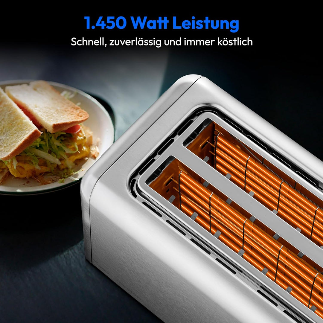 MEDION Toaster 4 Scheiben mit Brötchenaufsatz (7 Bräunungsstufen, 5 Automatikprogramme, 1.450 Watt,