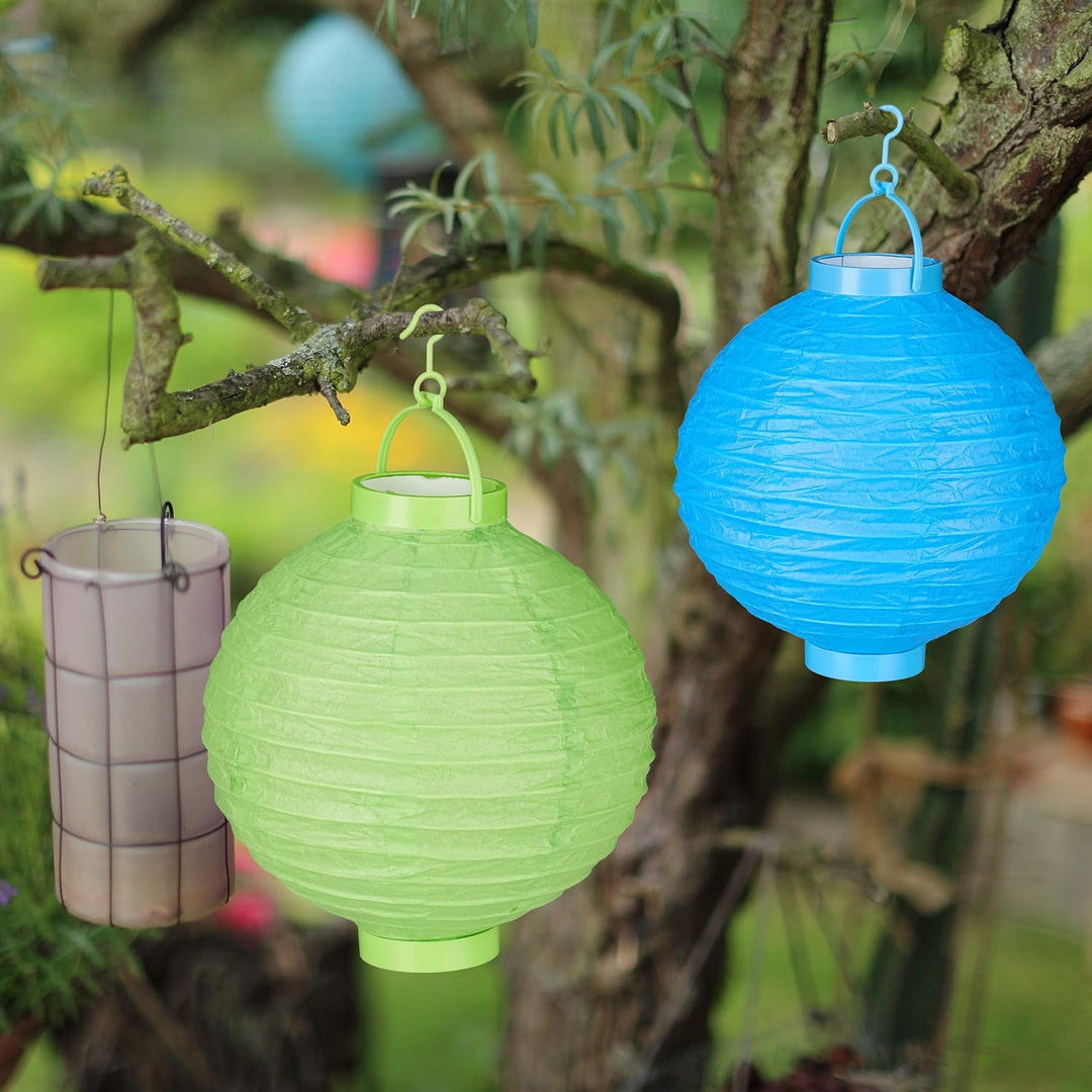 Relaxdays LED Lampions bunt, 10 Stück, batteriebetrieben, Draussen &amp; Drinnen, zum Aufhängen, Papierl
