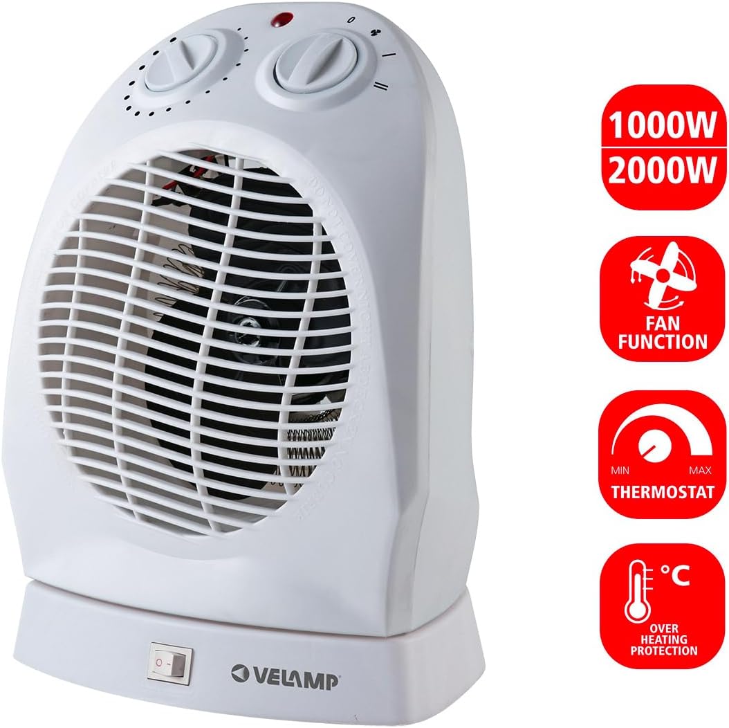 Fester Heizlüfter 2000 W weiss, oszillierender Sockel