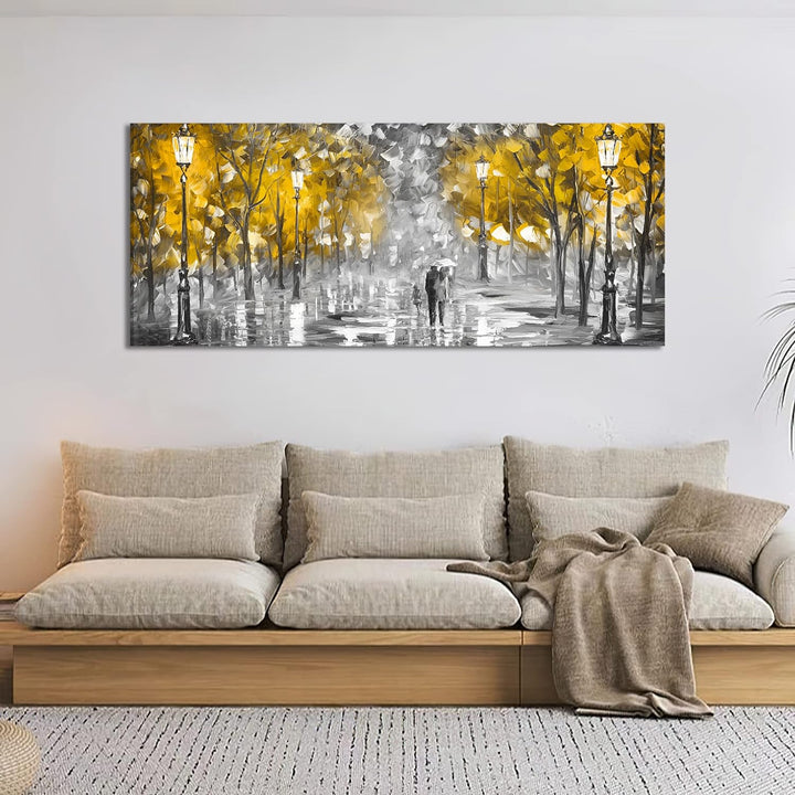 FajerminArt Modernes Grosses Leinwand Bilder Mit Rahmen Abstrakte herbstlicher gelber Baum Leinwandb