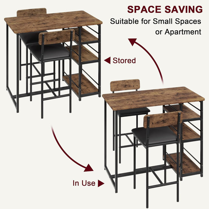 Bartisch mit Barhocker Set, Barhocker 3er Set für 2 Personen mit 1 Tisch + 2 Gepolsterte Stühle, Rüc