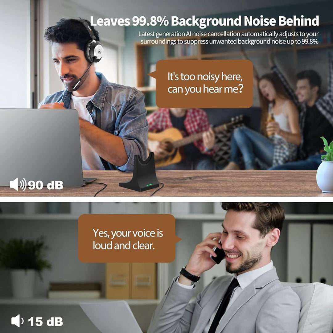 Wantek Wireless Bluetooth Headset mit Mikrofon inkl. Geräuschunterdrückung, kompatibel mit Windows,