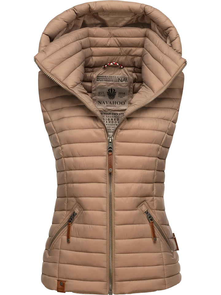 Navahoo Damen Übergangsjacke leichte Steppweste mit Abnehmbarer Kapuze Shadaa XS-3XL XS Taupe Grey,