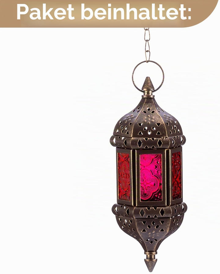 Nuptio Marokkanische Kerze Laterne Hängend Teelicht Kerzenhalter Metall & Glas Ramadan Lampe Braun D