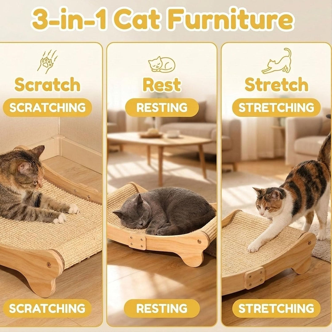 Sisal Kratzbretter Katze mit 160° Bogenform – Katzen Kratzbrett aus natürlichem Sisal &amp; Massivholz,