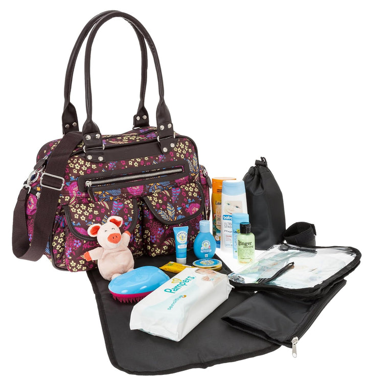 6 TEILE Set: ALESSANDRO Wickeltasche FLEUR Babywickeltasche + Wickelmatte + Windeltasche + Wäschesac