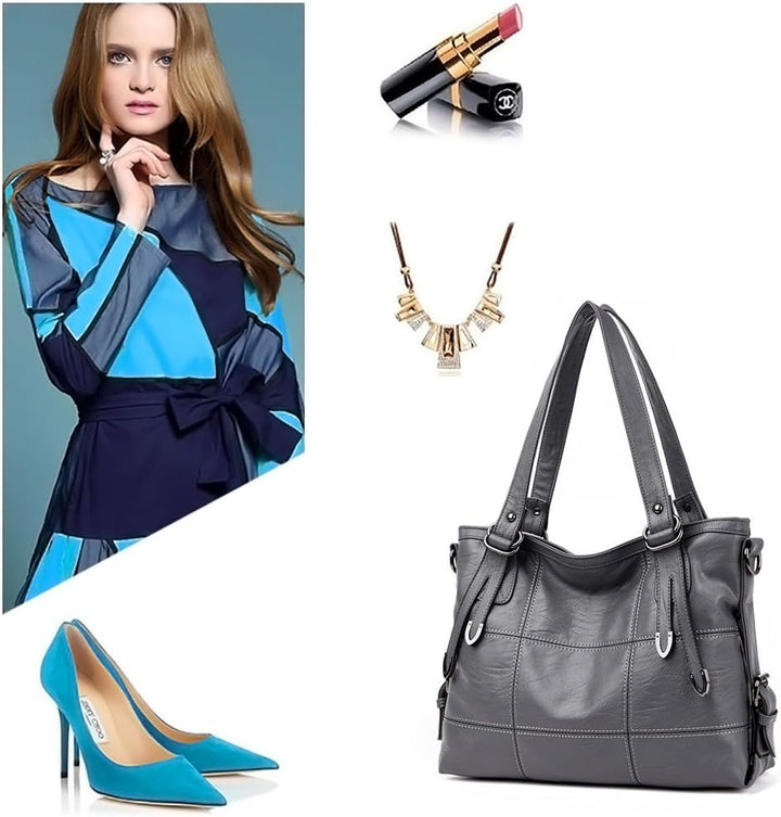 DEERWORD Damen Taschen Handtaschen Elegant Frau Schultertaschen Lack PU-Leder Henkeltaschen Grau, Gr