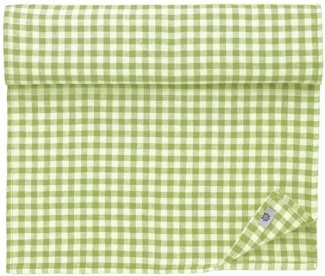 Linen &amp; Cotton Tischläufer Stoff Tischdekoration Tischwäsche Estella - 100% Leinen, Weiss Weiss Grün