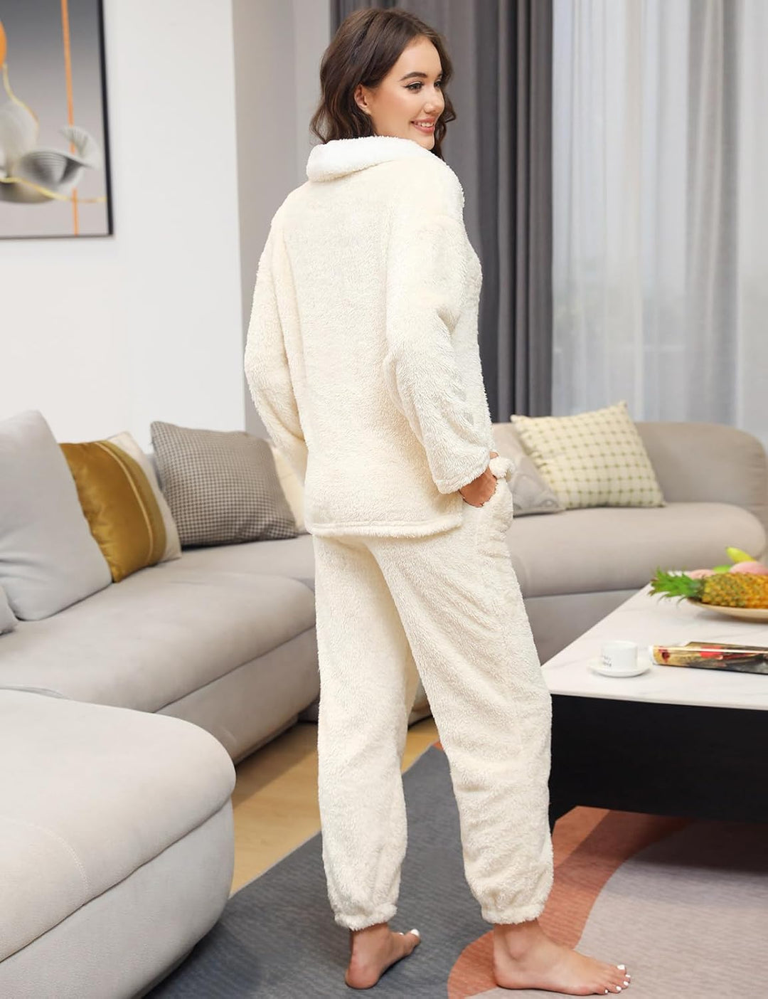 Niwicee Schlafanzug Damen Lang Pyjama Damen 2-Set, Hausanzug Damen Kuschelig Weich Nachtwäsche Sleep
