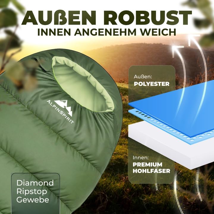 Schlafsack [Ultraleicht] 3 Jahreszeiten Sommer & Winter, kleines Packmass, Komfort, 210x75 cm, leich